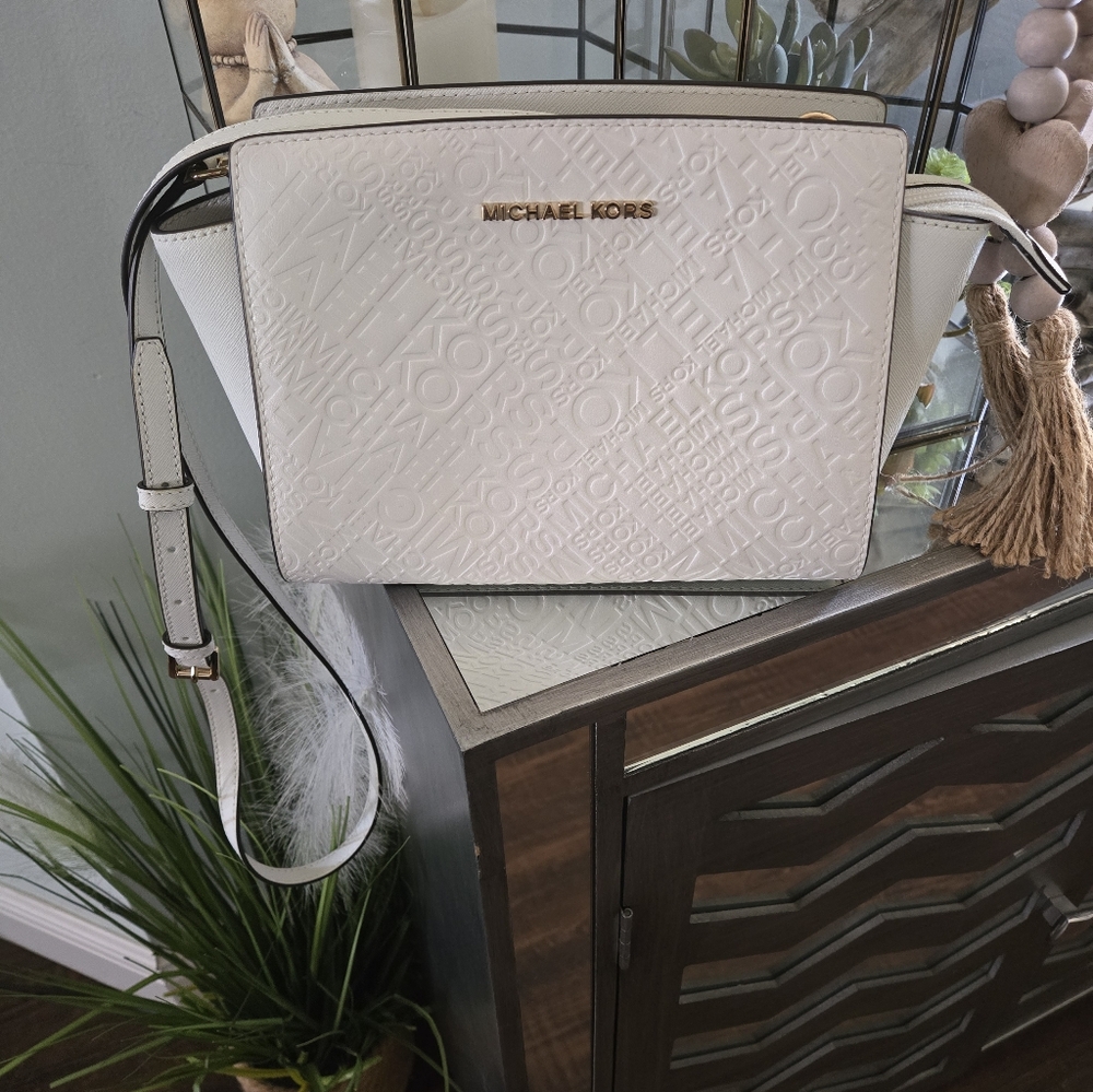 Michael Kors White Embossed Crossbody Bag